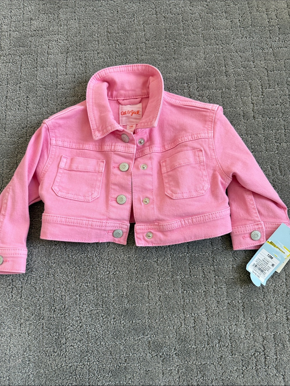 Cat & Jack Pink Cropped Denim Jacket with Chest Pockets